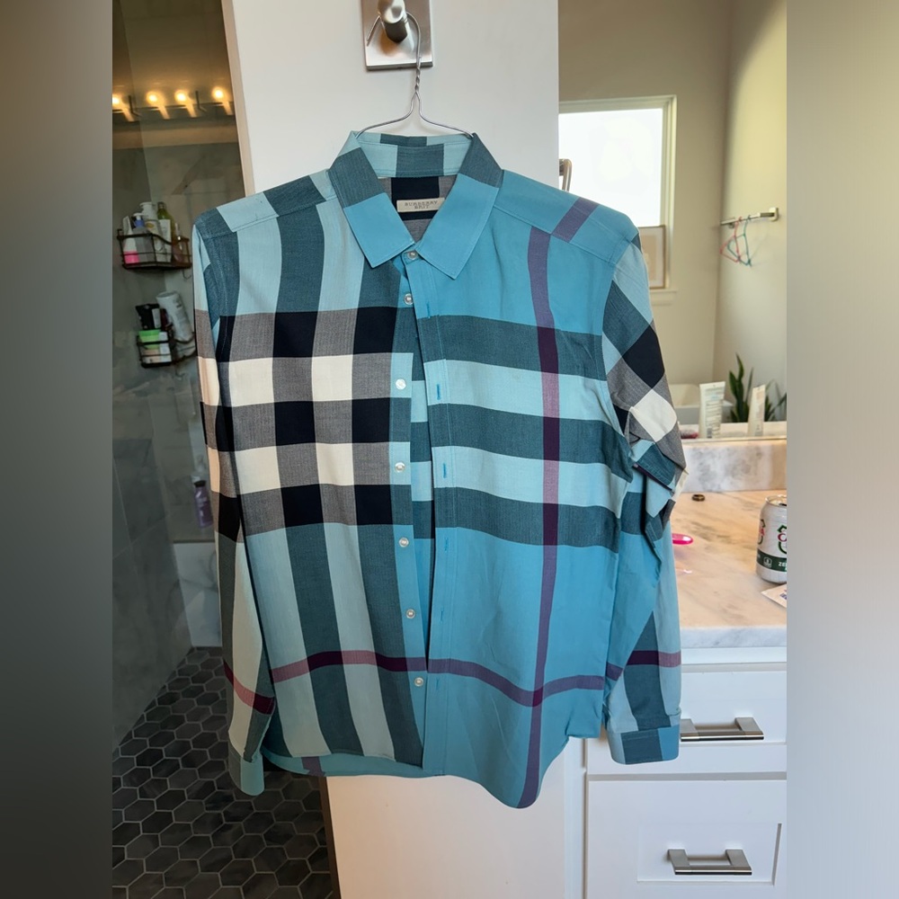 Burberry Blue Checkered plaid Men's Shirt